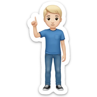 A boy poitning to the sideways. Full body. sticker