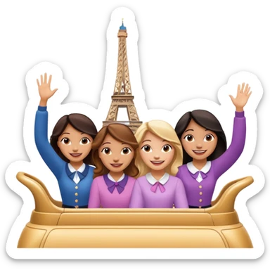 quatro chicas montadas en una atraccion de Disney paris levantando la mano sin el castillo detras sticker