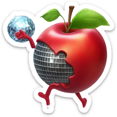 dancing red apple with a disco ball sticker