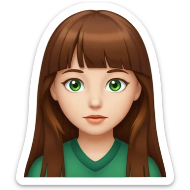 girl with brown long hair and bangs with green eyes sticker