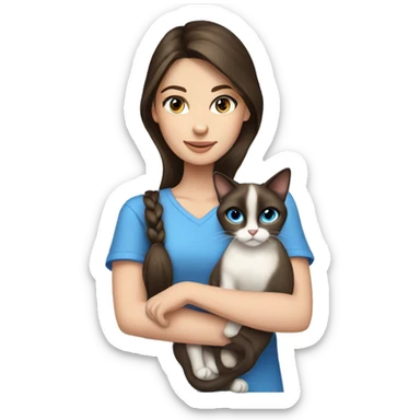 brunette girl blue eyes holding siamese cat sticker