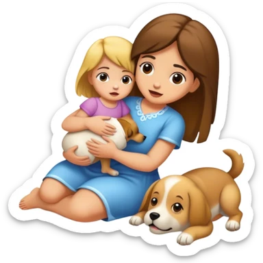 Una niña abrazando a un bebé perro sticker