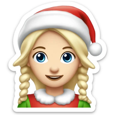 Christmas elf girl blue eyes blond hair white Christmas hat sticker