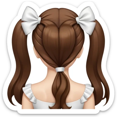 Brown long hairs with white bow from the back sticker