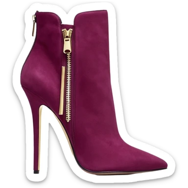 Hyper Realistic, Michael Kors dark raspberry color suede, both pairs of stiletto ankle bootie boots, detailed metallic shiny zipper sticker