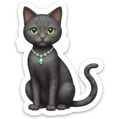 full body view of beautiful female dark grey cat with green eyes, white toes and white diamond on chest sticker
