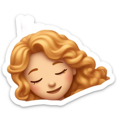 strawberry blonde girl wavy hair sleeping in pink bed sticker