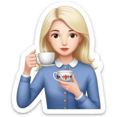 British girl sipping tea with well-defined natural hands holding teacup properly sticker