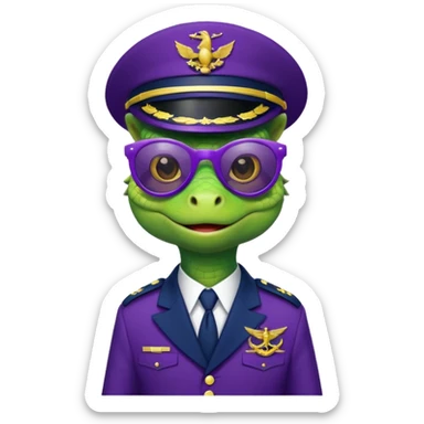 Lizard in navy uniform with purple sunglasses. sticker