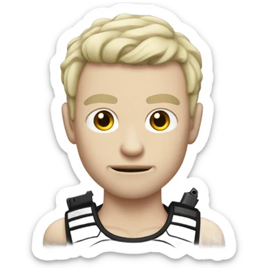 Pale skinned man with tattoos on his face holding a gun sticker