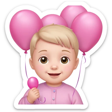 cute smiling baby holding pink balloons sticker