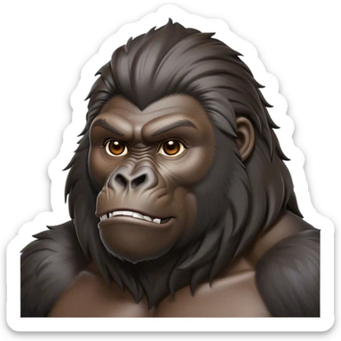 Cinematic Noble mountain Gorilla Portrait Emoji, Poised and majestic, with a powerful, muscular frame accentuated by a distinguished silver mane and piercing, wise eyes, Simplified yet sharp and sophisticated features, highly detailed, glowing with a soft, regal jungle glow, high shine, intelligent and commanding, stylized with an air of imperial strength, focused and resolute, soft glowing outline, capturing the essence of a watchful guardian that feels as though it could step out of the screen with effortless authority! sticker