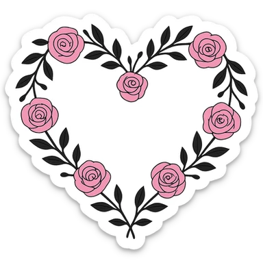 pink black wreath heart, remove background sticker