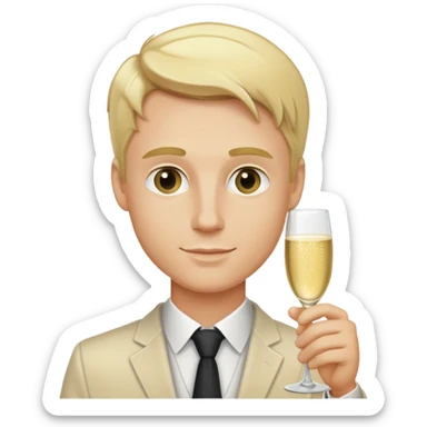 Blonde guy with champagne sticker