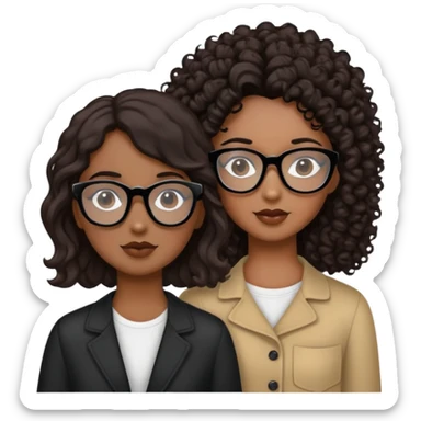  Two girls, one with straight dark brown hair and black glasses and fair skin, one with curly dark brown hair and black glasses and fair skin sticker