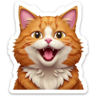 A high-resolution photo-realistic digital illustration of a ginger tabby cat head tilted yawning eyes open, chest upward sticker