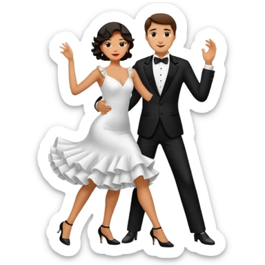 couple dancing tango conservative. White rafle dress and black tooawoman sticker