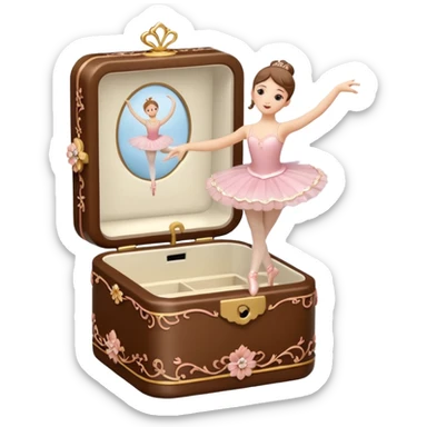 brown open music box with dancing ballerina sticker