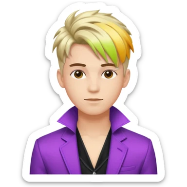 A stylish youngman idol in colorful stage outfit, trendy hairstyle with dyed highlights sticker