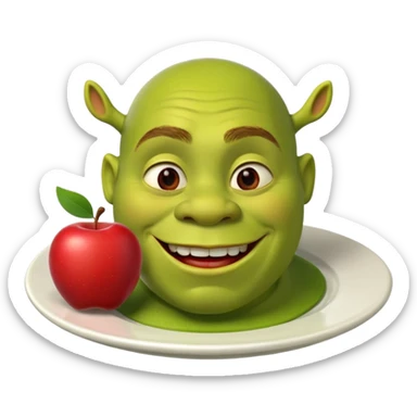 shrek on a plate with an apple inside his mouth sticker