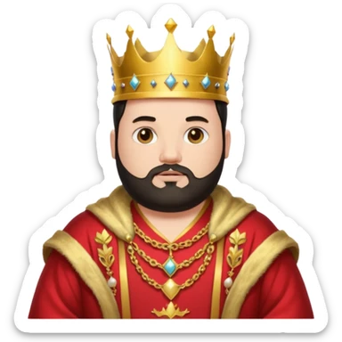 Bearded King, young fat king with short black beard, wearing crown, half body
 sticker