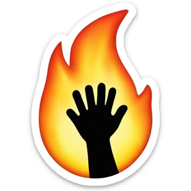 Fire flame with a hand that signs a papper sticker