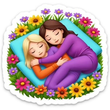 two girls lying on top of each other wrapped around each other lying down sticker