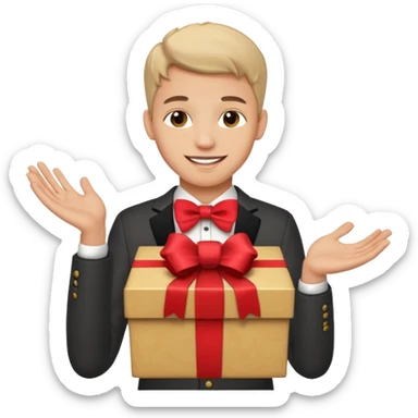 The smiling young man handed over his beautiful box. sticker