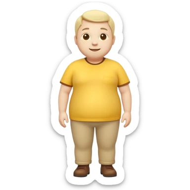 A 3D emoji in iOS emoji aesthetic style of a chubby full-body person standing upright, with round belly, soft features, and a cheerful smile. Glossy texture, bright lighting, minimal white background, friendly and expressive design. sticker