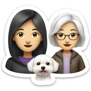 A cute bichon frise & a middle age Asian woman  sticker