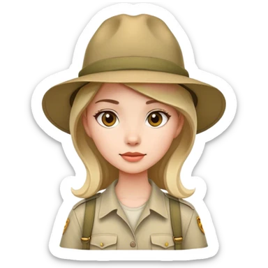 Girl wearing safari hat sticker