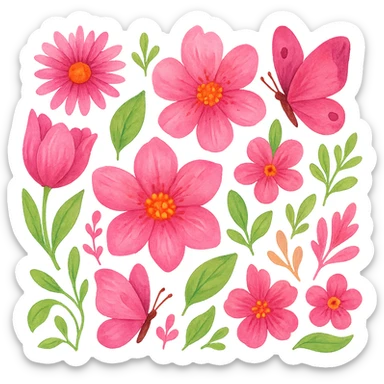 pink spring theme, vibrant and lively spring elements with pink hues, no background sticker