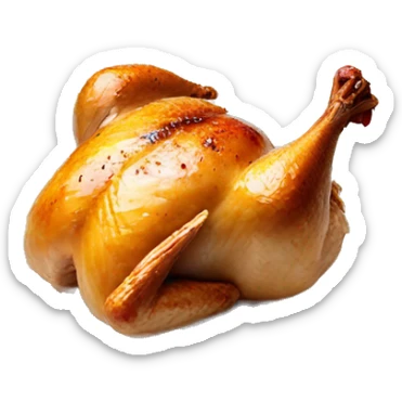 a very appetising roasted chicken on a white plate with steam because its piping hot  sticker