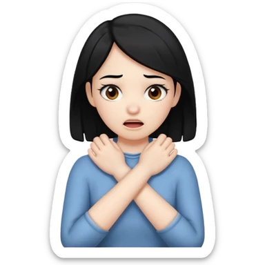 criss cross hands around throat choking self emoji female black hair brown eyes  sticker