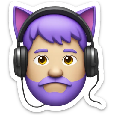 fat white man with purple cat ears, listening to music sticker