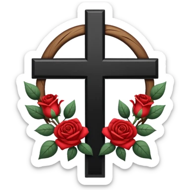 Ein christen kreuz schön verziert mit Rosen ranken aber nur in schwarz als Emoji keine Farbe verwenden einzige Farbe schwarz sticker