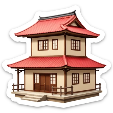japan style wood house red beige sticker