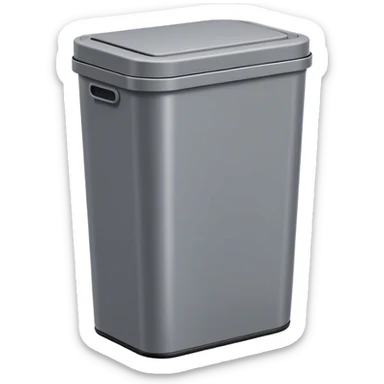 A simple trash can emoji with a rectangular or cylindrical shape, an open or closed lid, and a neutral color like gray or silver. The design is minimalistic with no extra details sticker