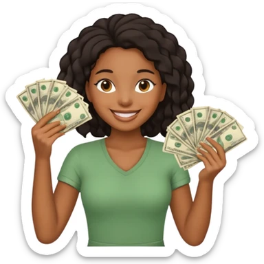 A black girl holding a lot of money on her hands and smiling  sticker