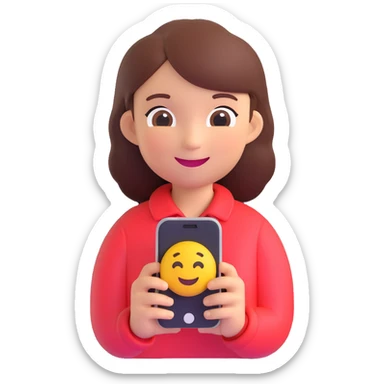 girl holding a smartphone, smiling, emoji style sticker
