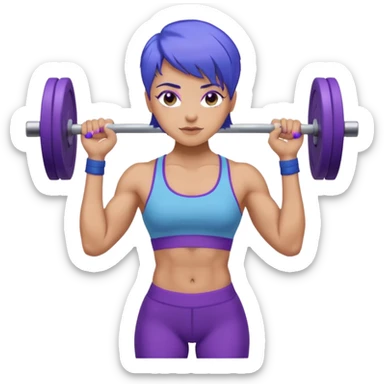 weight lift woman short blue purple har muscles bar is not growing from head sticker