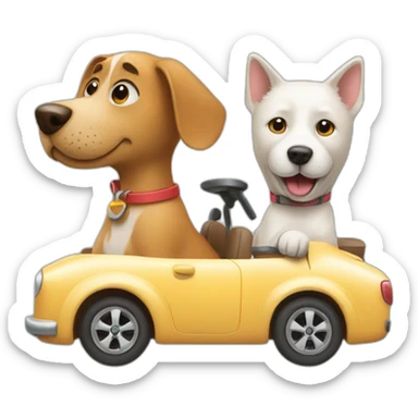 Dog driving a car with cat sticker