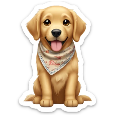 Beige golden retriever wearing a bandana sticker