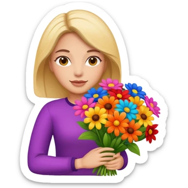 woman with big bouquet of flowers sticker