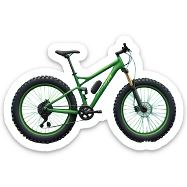 The background showcases majestic mountains, lush green valleys, and a bright blue sky with fluffy clouds. The sun casts warm light over the landscape, emphasizing the beauty of outdoor cycling. a mountain bike standing on a scenic trail.  sticker