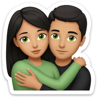 Woman  with brown eyes and black hair hugging a man with green eyes and brown hair sticker