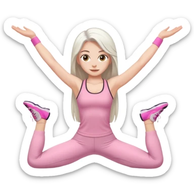 white long hair brunette girl with hazel eyes in light pink workout clothes doing the splits sticker
