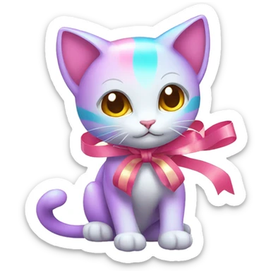 Shiny colorful Mew with ribbons sticker