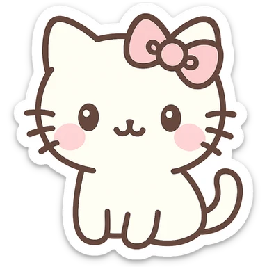 cute cat with a bow and blushing cheeks, kawaii style sticker