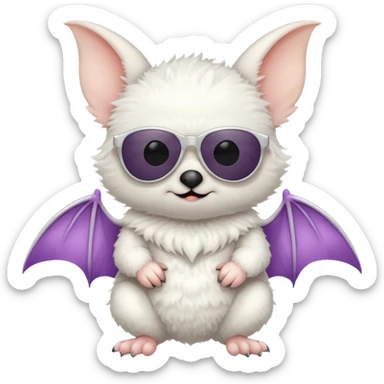 cute white bat with sunglasses, full body sticker